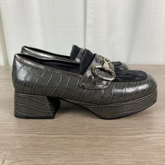 Jeffrey Campbell Black Croc Student Platform Horsebit Loafer Sz.8 - Picture 7 of 12